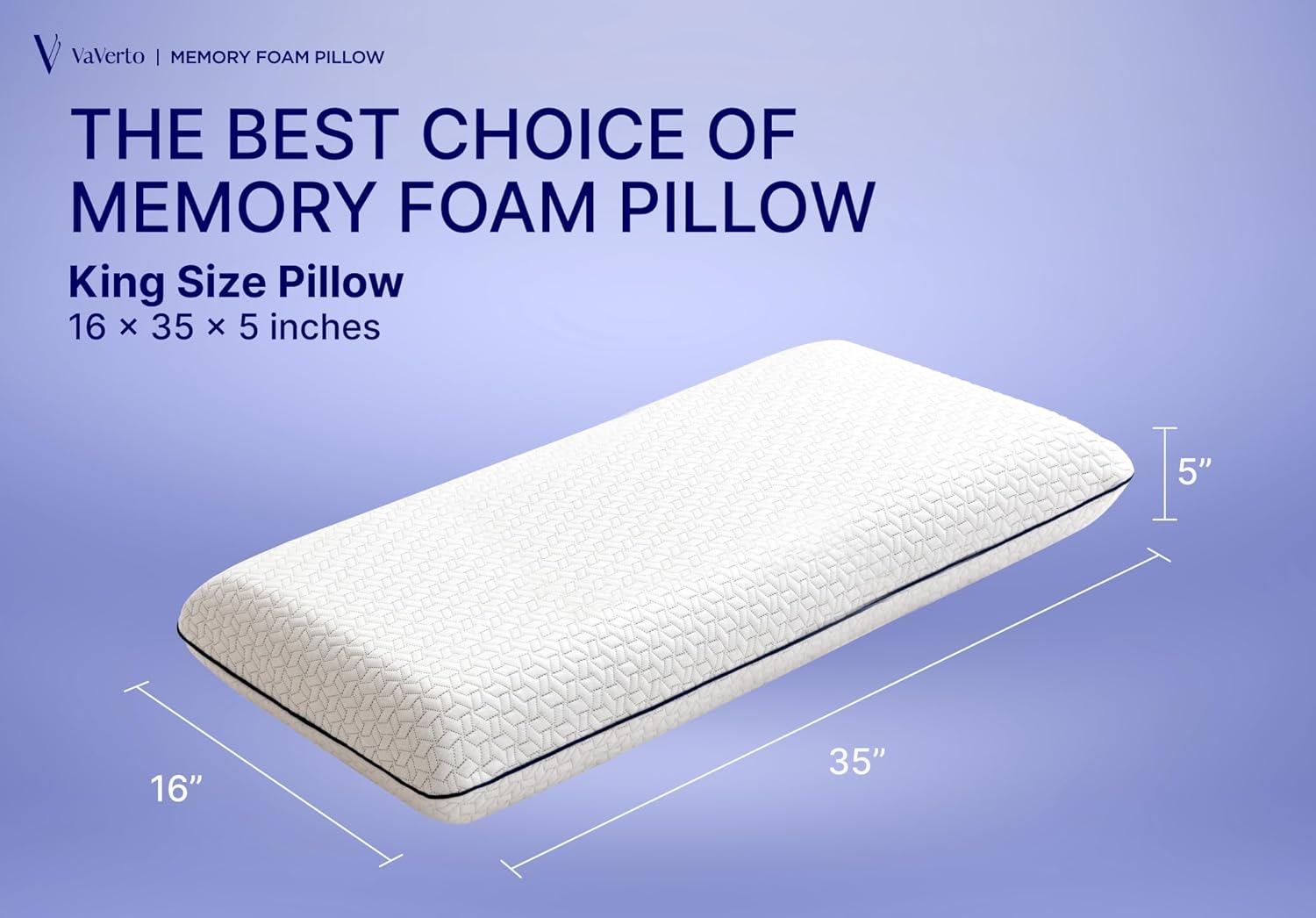 Vaverto Cooling Gel Memory Foam Pillow - 1-Pack - King Size Bed Pillows For Sleeping - Medium-Firm - Back, Stomach and Side Sleeper Pillow…
