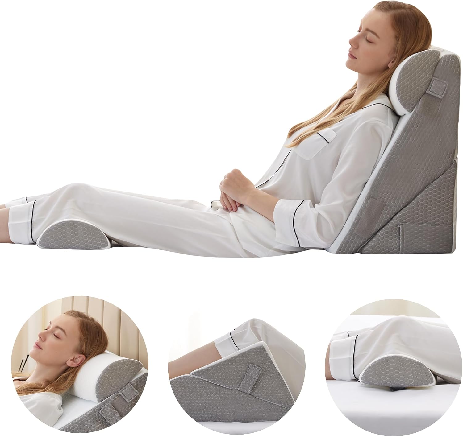 Bedluxe Adjustable 4pcs Bed Wedge Pillow Set, Memory Foam Wedge Pillows Post Surgery for Back, Neck, Leg, Pillow Wedge for Sleeping, Sitti…
