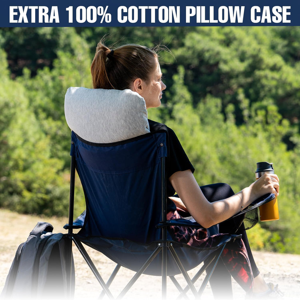 alkamto Travel & Camping Comfortable Memory Foam Pillow – Easy to Carry Portable Bag – Temperature Regulating Pillow Case