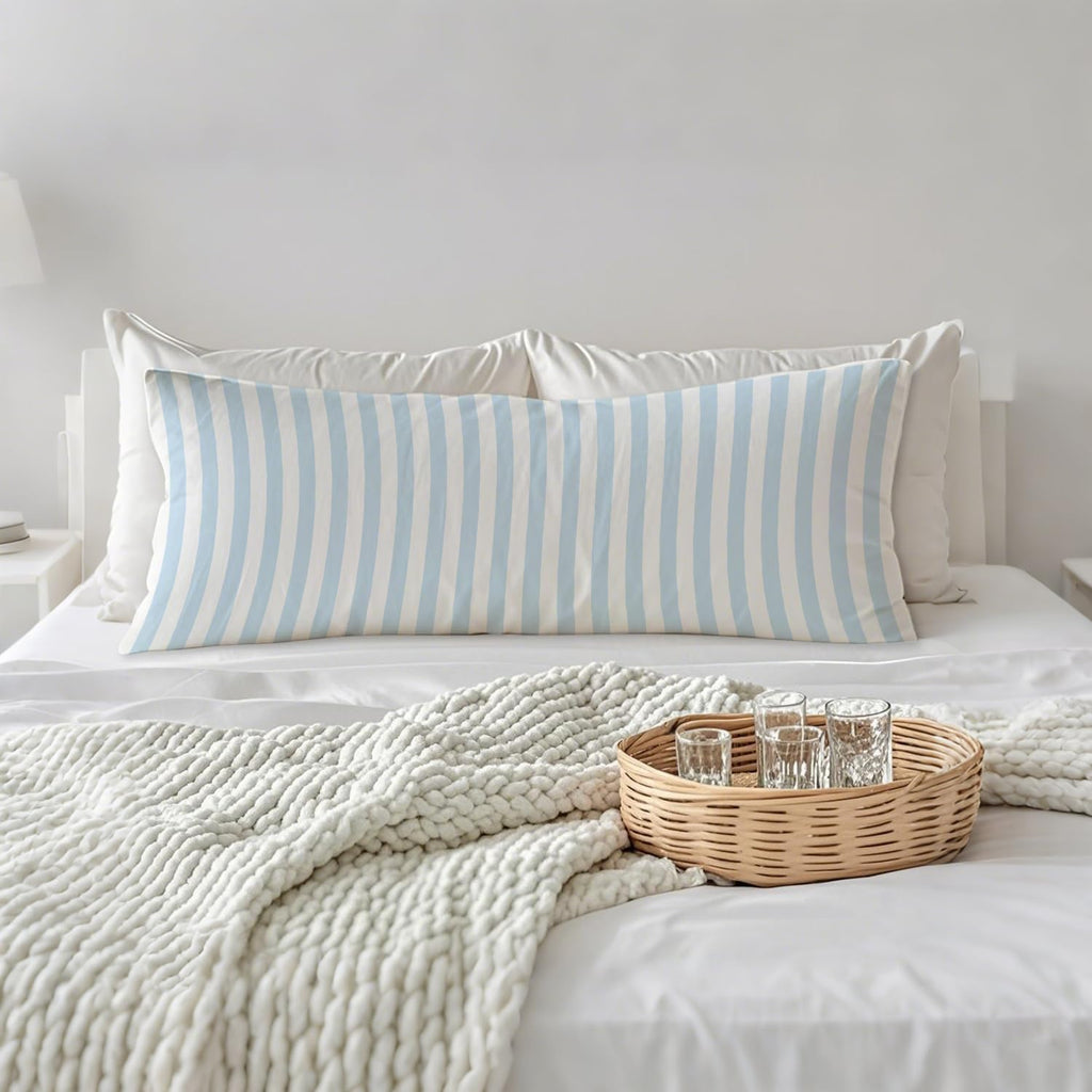 Light Blue Striped 20x54 Body Pillow Cover, Preppy Room Dorm Decor, Blue and White Line Coastal Decorative Long Body Pillow Cases for Bed…