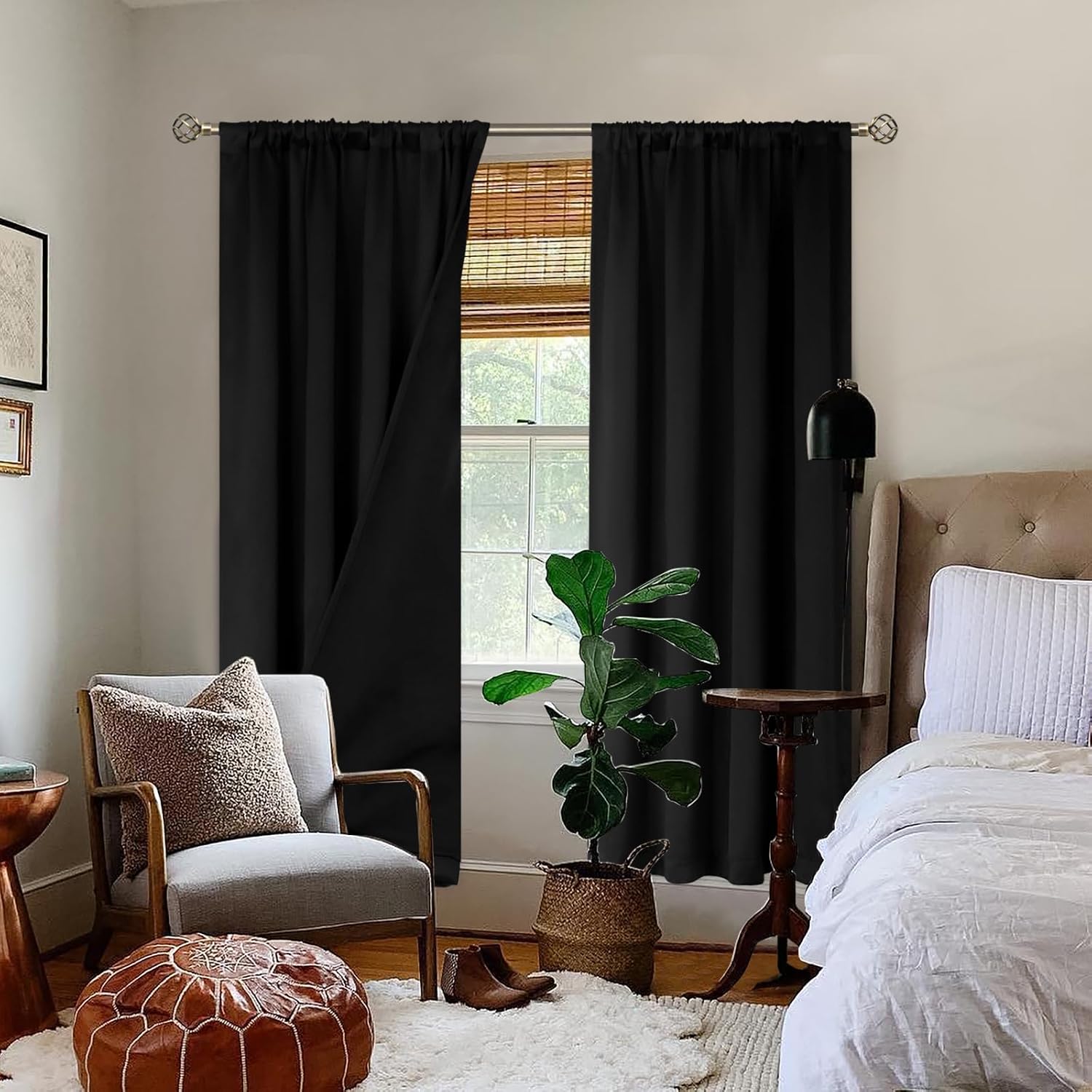 BGment 100% Blackout Curtains for Bedroom with Black Liner, Double Layer Full Room Darkening Thermal Insulated and Noise Reducing Rod…