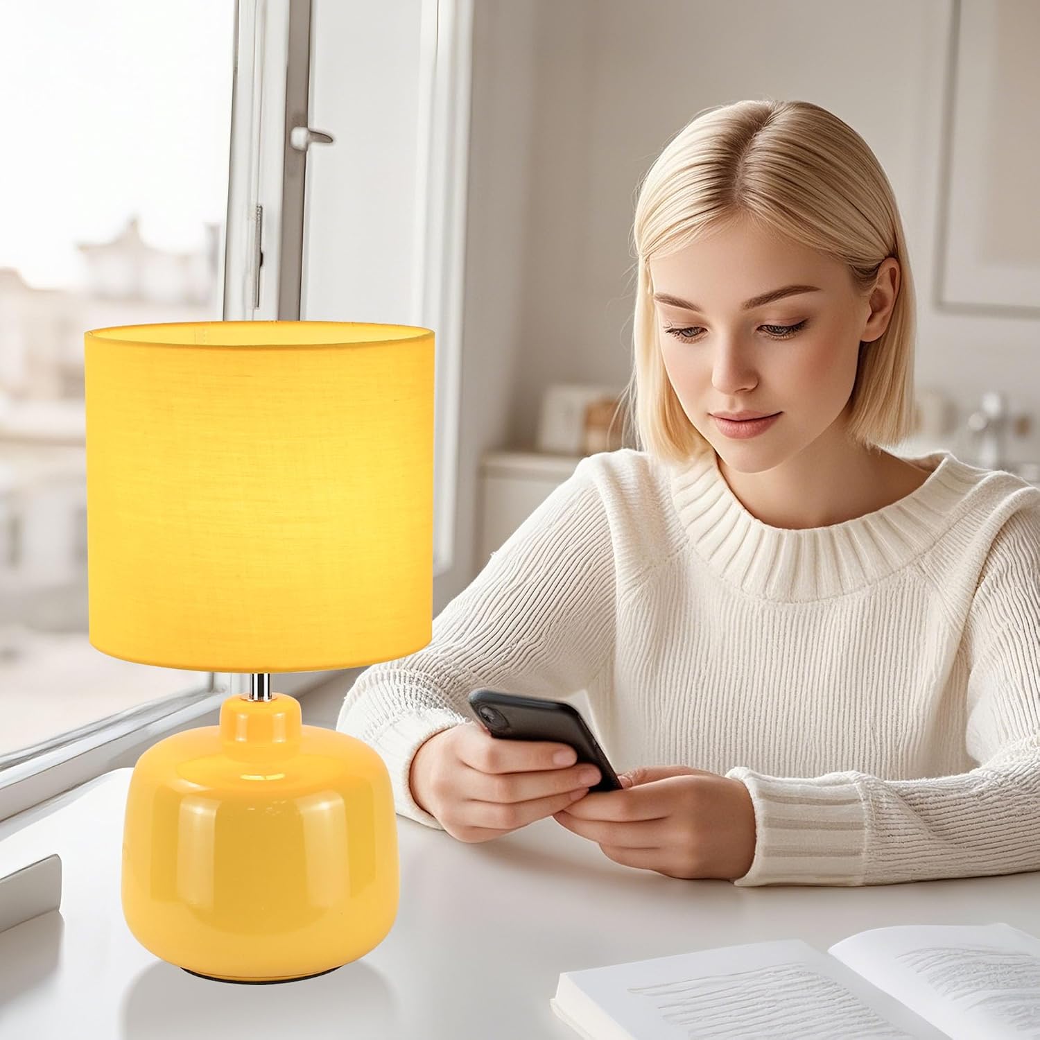 Oslo Small Ceramic Table Lamp for Living Room and Bedroom, Modern Kids Night Table Lamp, Φ7.09×H13.39IN, Bulb Excluded, Yellow