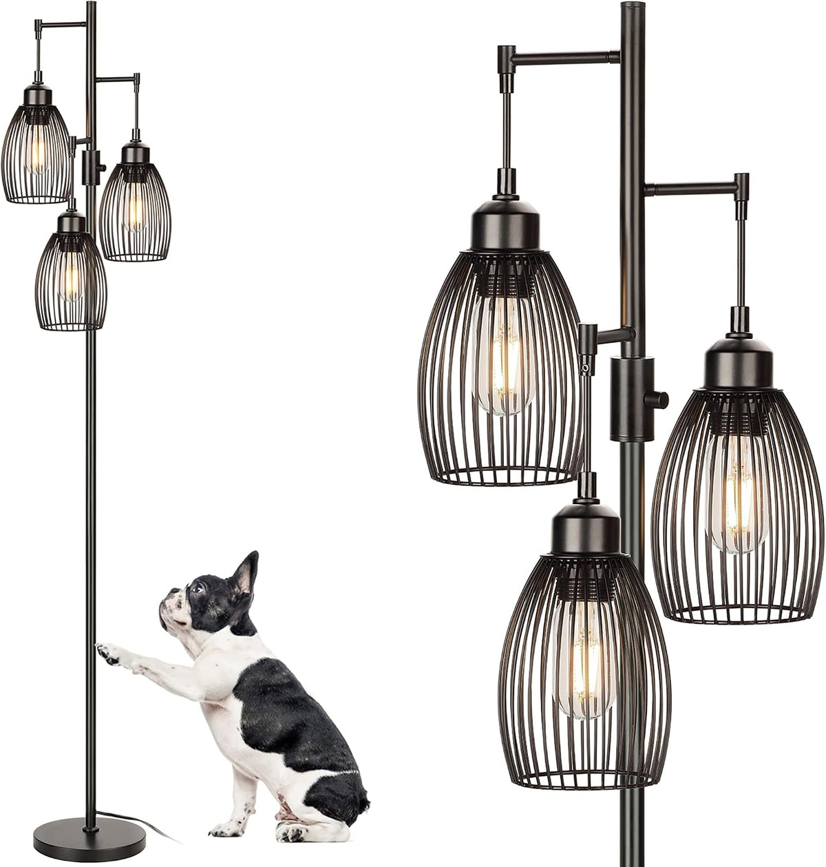 68’’ Dimmable Floor Lamp, 3 x 800LM LED Edison Bulbs Included, Industrial Floor Lamps for Living Room, Rustic Tall Lamps Standing Lamp…