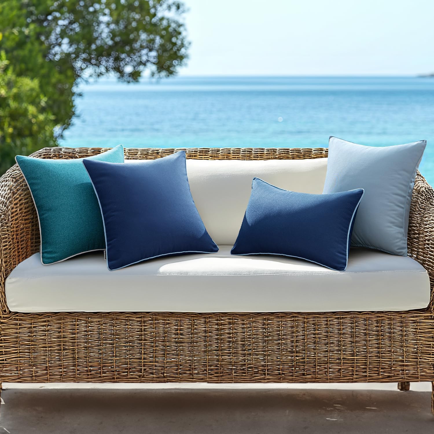 MIULEE Pack of 2 Outdoor Waterproof Throw Pillow Covers Decorative Outdoor Pillowcases Piping Edge Water Resistant Cushion Covers for…