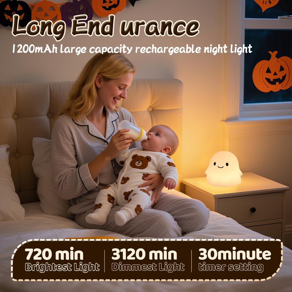 Ghost Night Light Color Changing, Cute Cloud Decor with Colors & 50Hrs, Tap Control Light Up Ghost for Kids, Rechargeable Halloween…