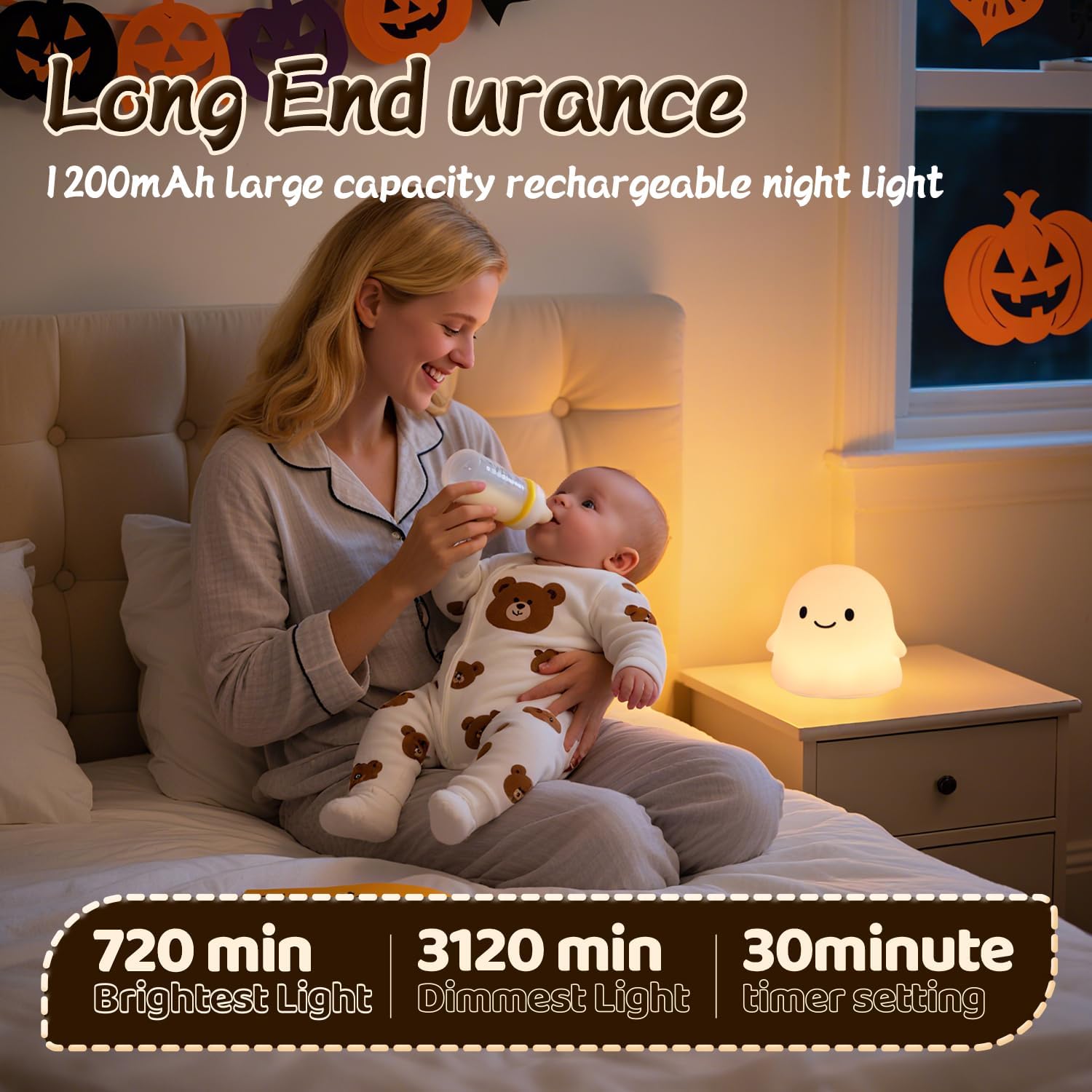 Ghost Night Light Color Changing, Cute Cloud Decor with Colors & 50Hrs, Tap Control Light Up Ghost for Kids, Rechargeable Halloween…