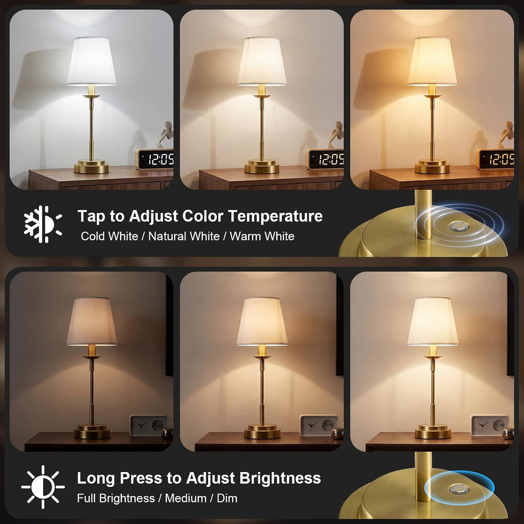 Table Lamps, Rechargeable Cordless Lamp with 6000mAh Battery Operated, 3 Colors Stepless Dimming LED Adjustable Wireless Lamp for…