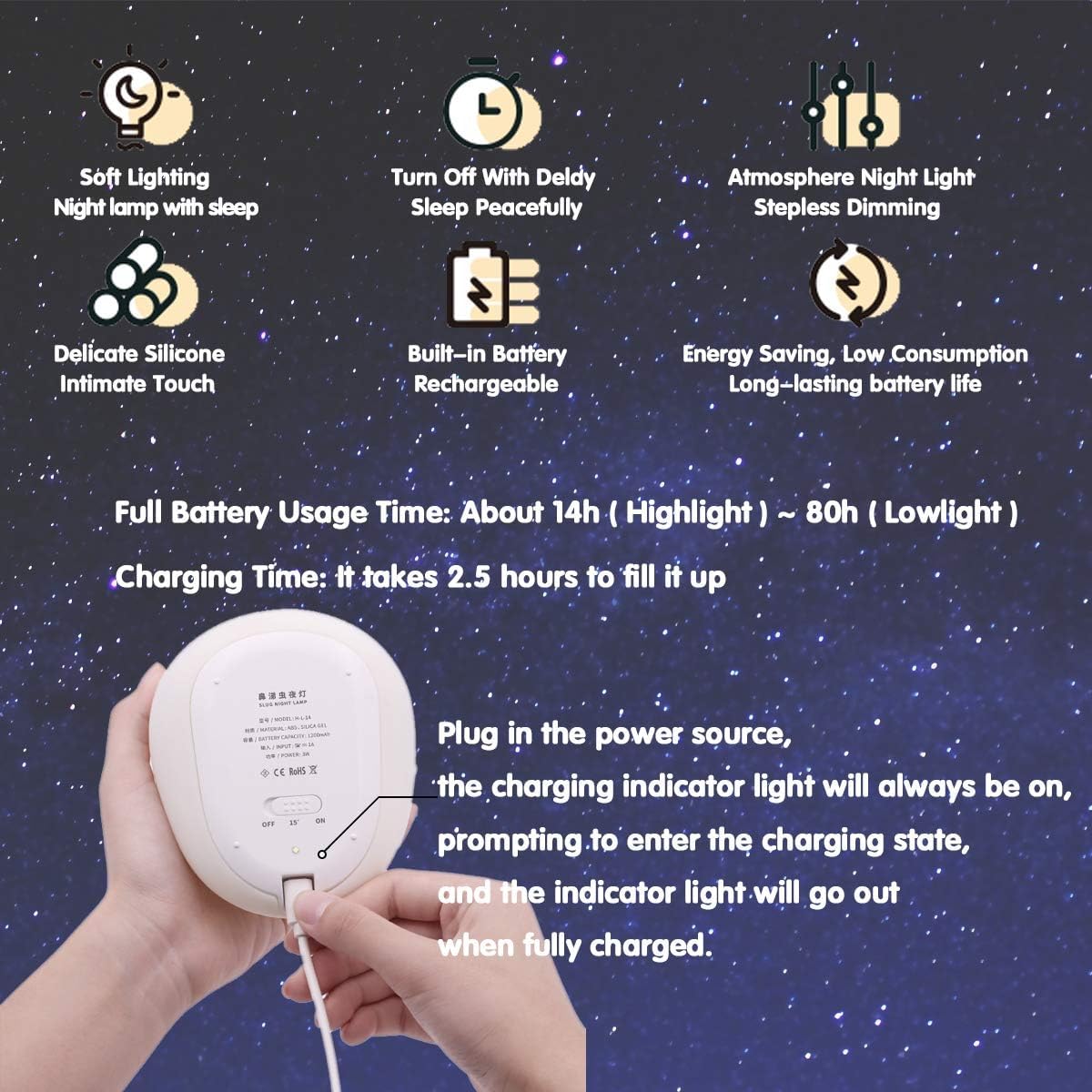 MUID Original Authentic Slug Night Light, Nursery Squishy Lamp, Silicone Light for Classroom, Cute Animal Bedside Lamp for Baby Kids…