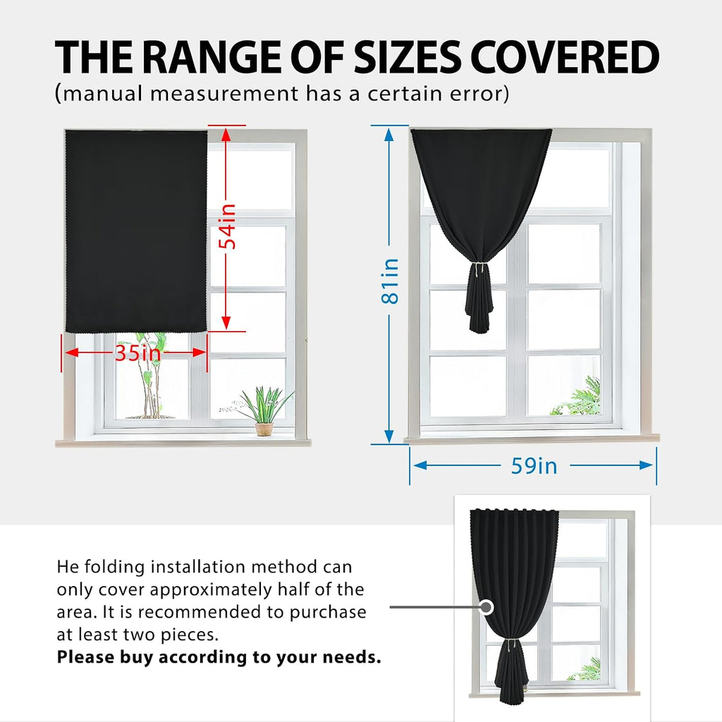 Jilron Autohesion Curtains for Windows, Bedroom Blackout Curtains for - Thermal Lnsulated No Drill Curtains Room Darkening Black Small Drape…