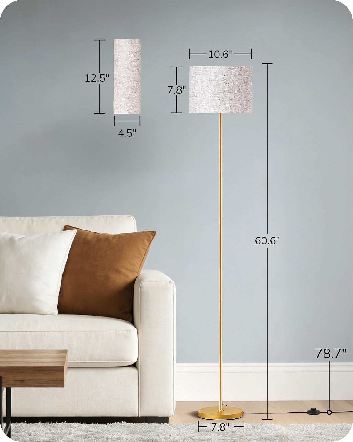 EDISHINE Modern Floor Lamp with 2 Shades, Adjustable Brightness & Color Temperature, Remote Control, Minimalist Standing Lamp, E26, A19…