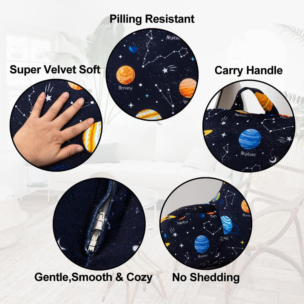 Holawakaka Reading Pillow with Arms, Galaxy Space Print Plush Bed Rest Pillows for Kids Teens Petites Sitting in Bed, Sofa, Chair, Lounge, B…