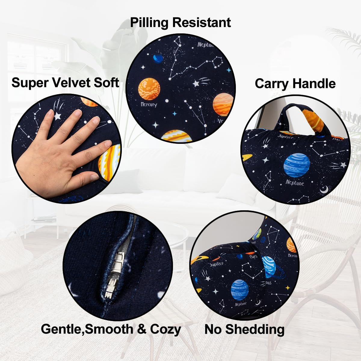 Holawakaka Reading Pillow with Arms, Galaxy Space Print Plush Bed Rest Pillows for Kids Teens Petites Sitting in Bed, Sofa, Chair, Lounge, B…