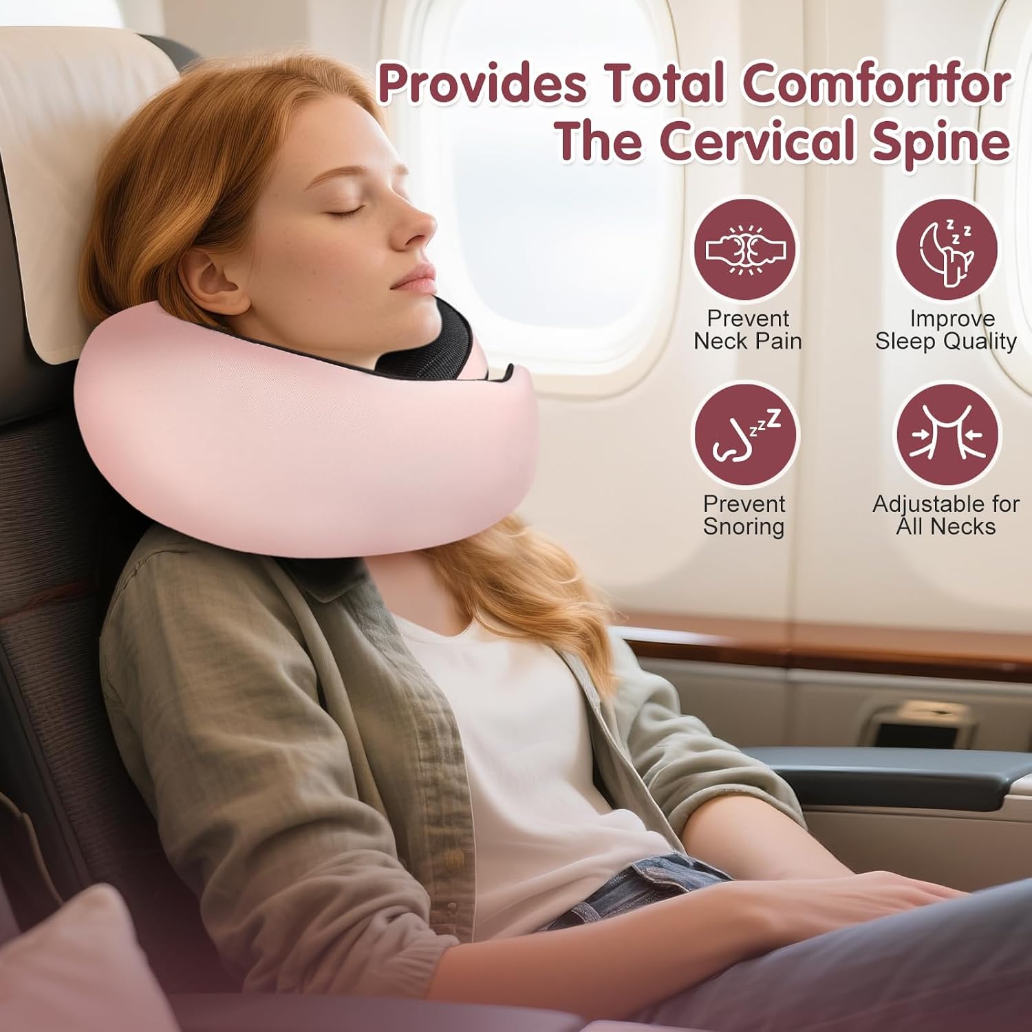 OrganizeItSimplifyYourSpac Travel Neck Pillow, Memory Foam Neck Support for Airplane, Car & Office, Breathable Portable Design with Eye Mas…