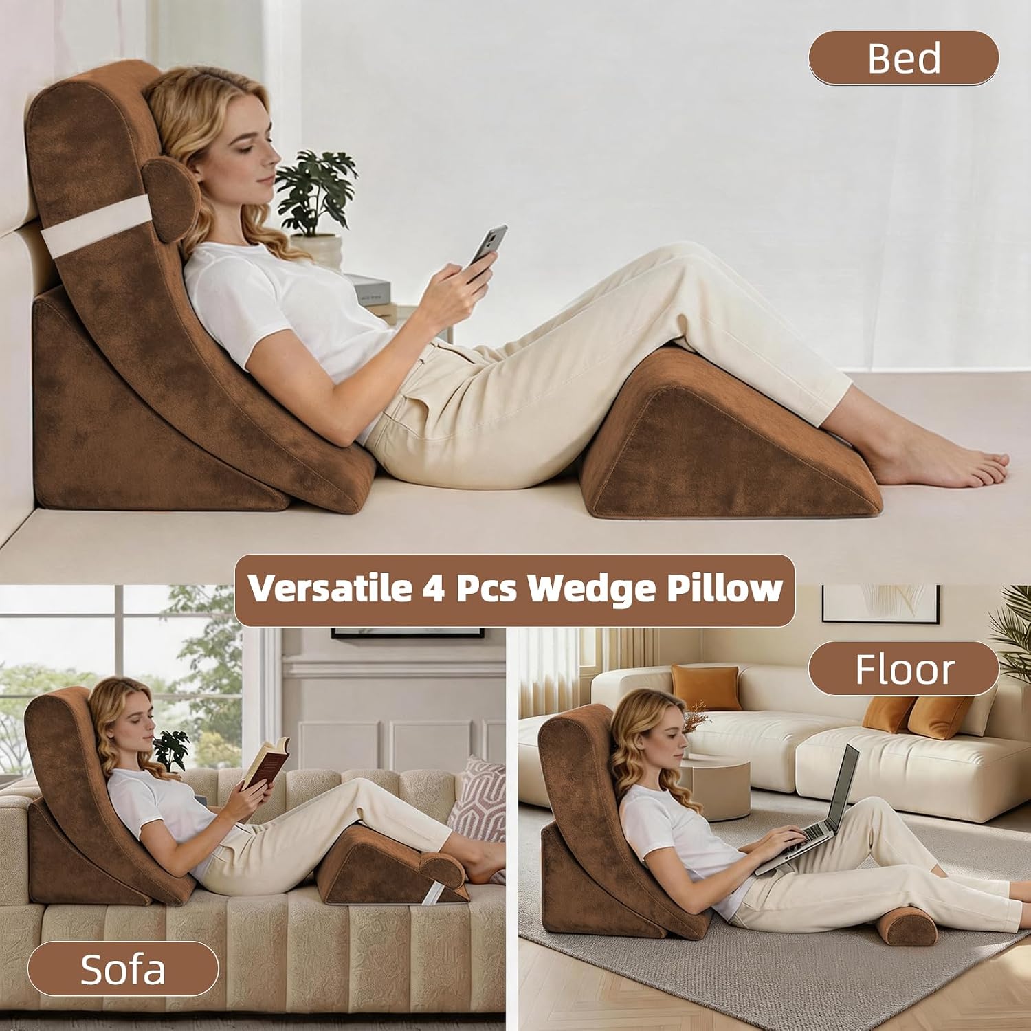 LevNubis 4PCS Orthopedic Bed Wedge Pillow Set for Post Surgery&, Adjustable Wedge Pillow for Back, Acid Reflux, Sitting up in Bed, Recov…