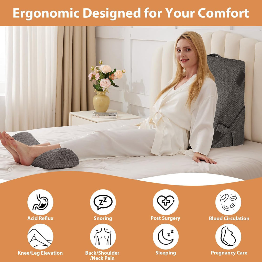 EnjoyaBetterLifeFromHere BIEEZZK Orthopedic Bed Wedge Pillow Set 3Pcs, Adjustable Memory Foam, Pillow Wedge for Post Surgery, Back, Triang…