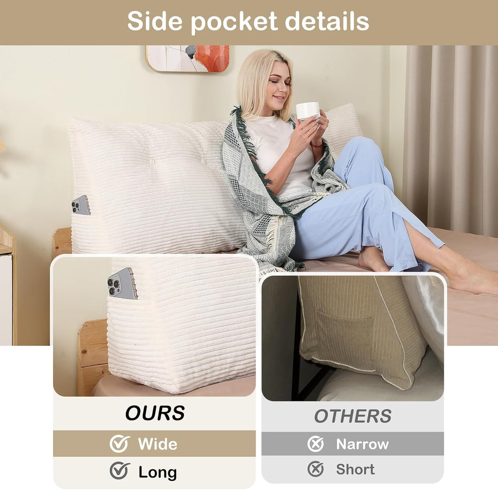 Headboard Pillow Twin, Wedge Headboard Pillow for Bed Sofa, Triangular Backrest Pillow with Removable Cover for Reading, Working…