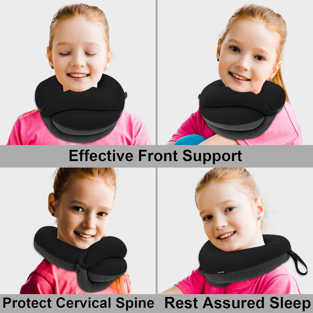 BUYUE Kids Travel Pillows for Airplane, Memory Foam 360° Head Support Sleeping Essentials for Long Flight, Skin-Friendly Soft Neck Pillow…