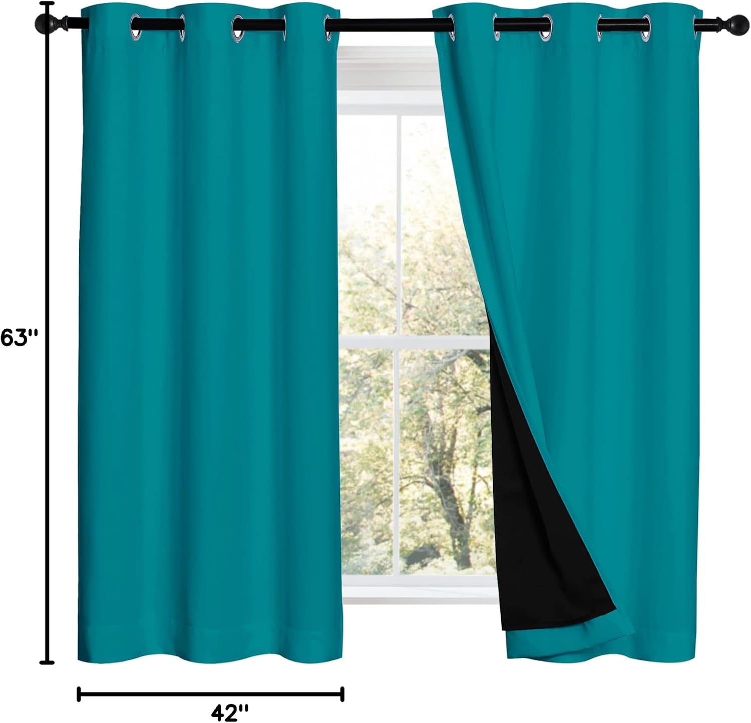 Nicetown Peacock Teal 100% Blackout Lined Curtains, 2 Thick Layers Completely Blackout Window Treatment Panels Thermal Insulated Drapes for…