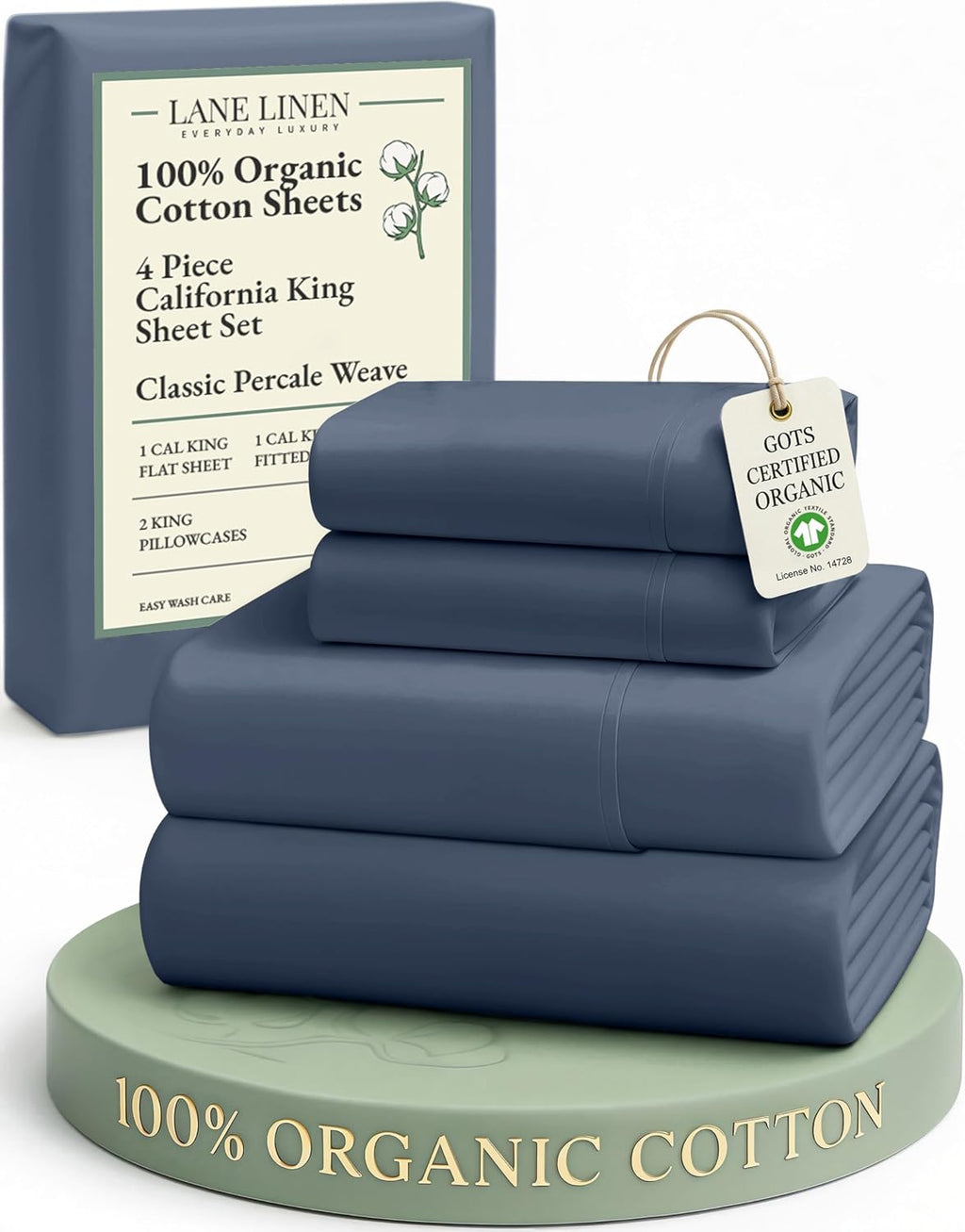 LaneLinen LANE LINEN 100% Organic Cotton Sheets for California King Size Bed - Soft Percale Sheets, Breathable Luxury Hotel Style Fully Ela…