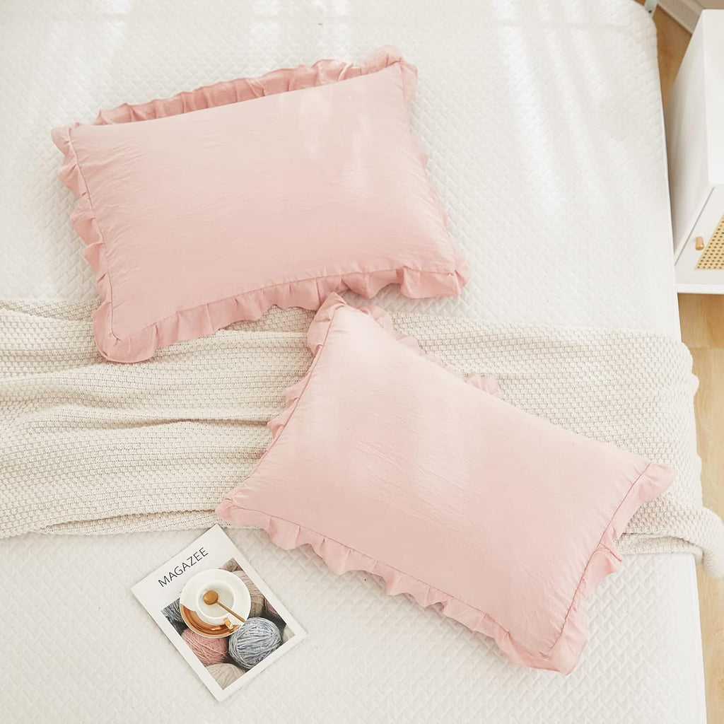 Merryword Pink Pillow Shams Baby Pink Ruffle Standard Pillowcases Cute Pillow Cover Set of 2 Shabby Chic Soft Microfiber Pillowcases 2 Pack…