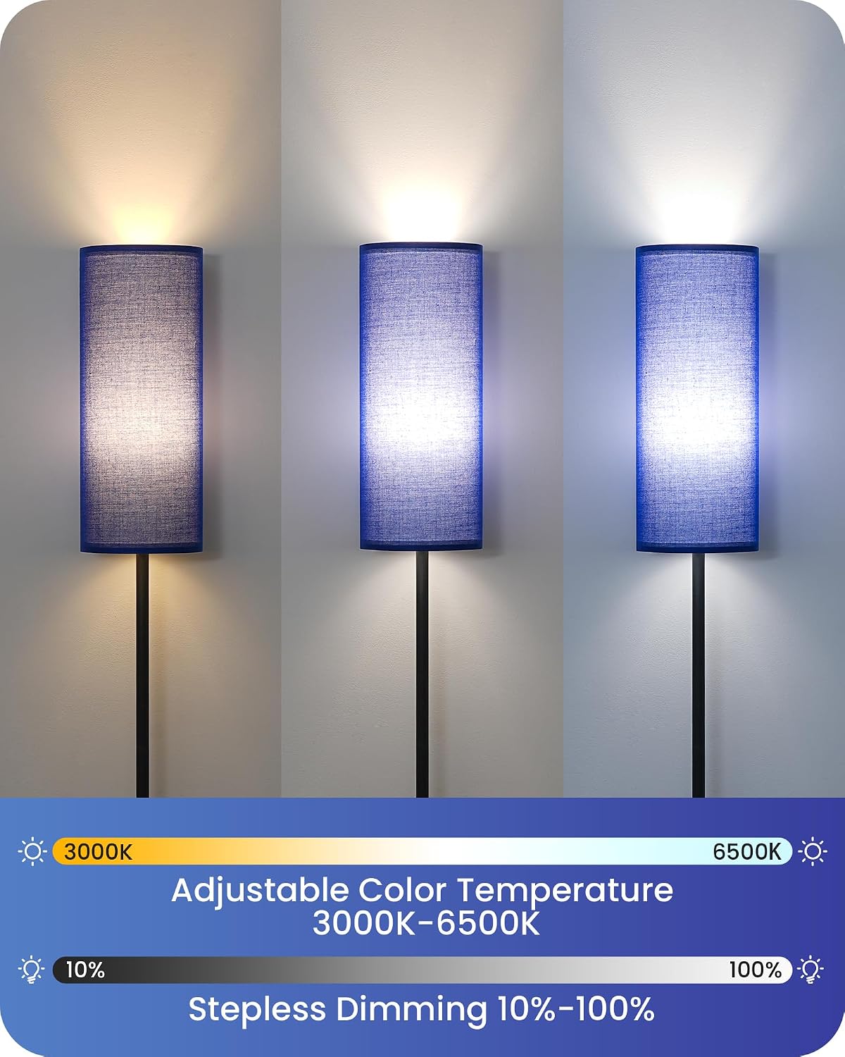 Dimmable Blue Floor Lamp for Living Room with Remote and Foot Switch, Corner Floor Lamp for Bedroom, 64.4" Standing Tall Lamp, 10W 900LM…