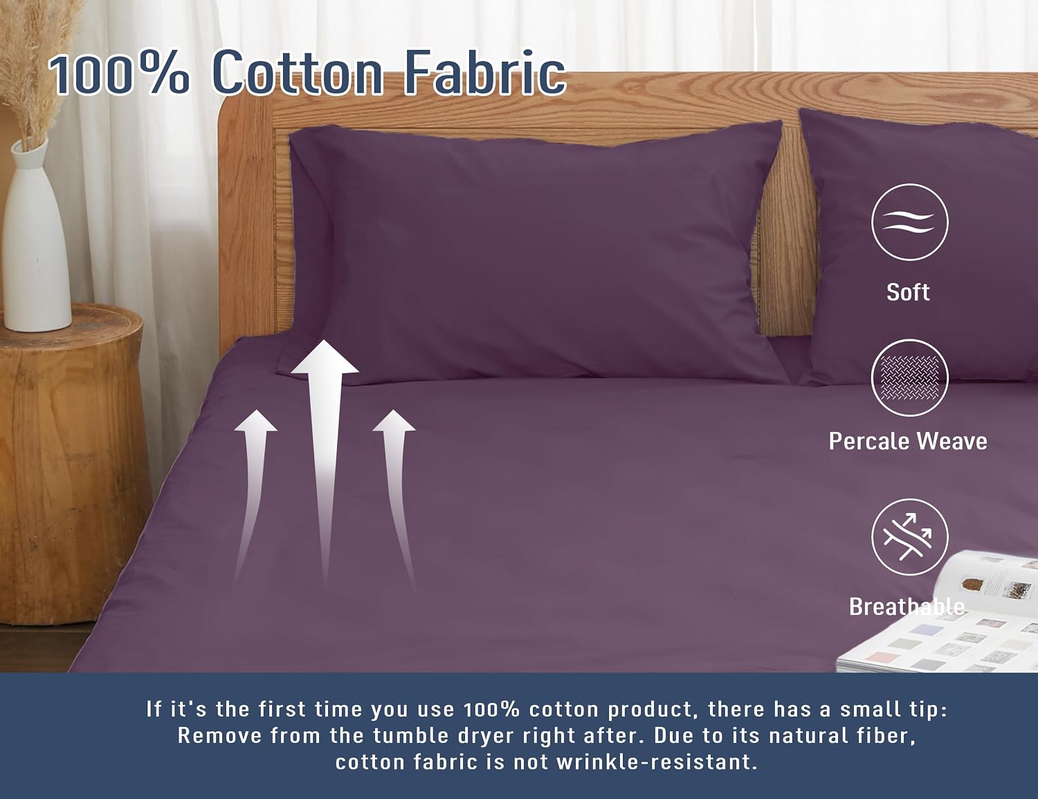 Homtec Pillow Cases, Standard Queen Size Cotton Percale Weave Pillowcases, Pre-Shrunk Breathable and Hypoallergenic Pillowcases, Set of 2 (…