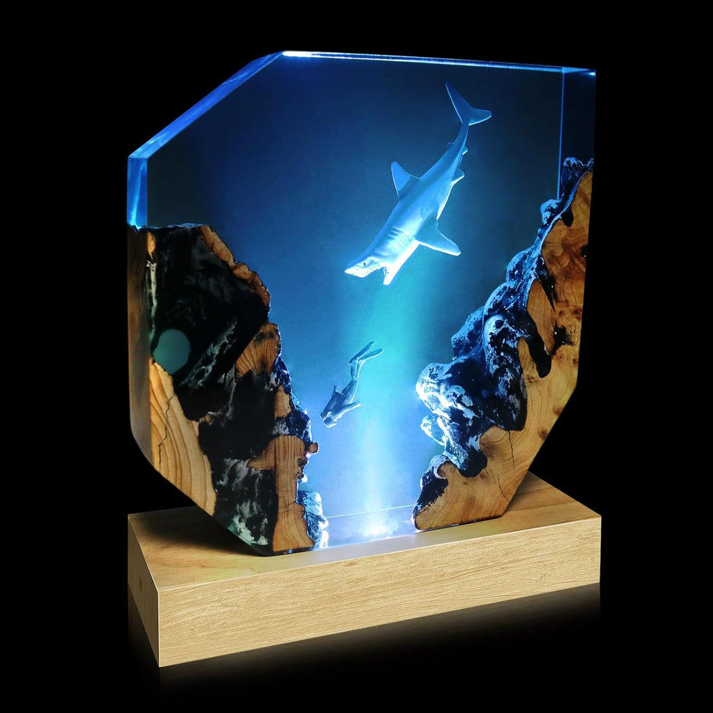 Epoxy Resin Shark Lamp, Ocean Night Light, Artistry Home Decor Bedside Nightlight, Unique Resin Lighting, Nightstand Decorations for…