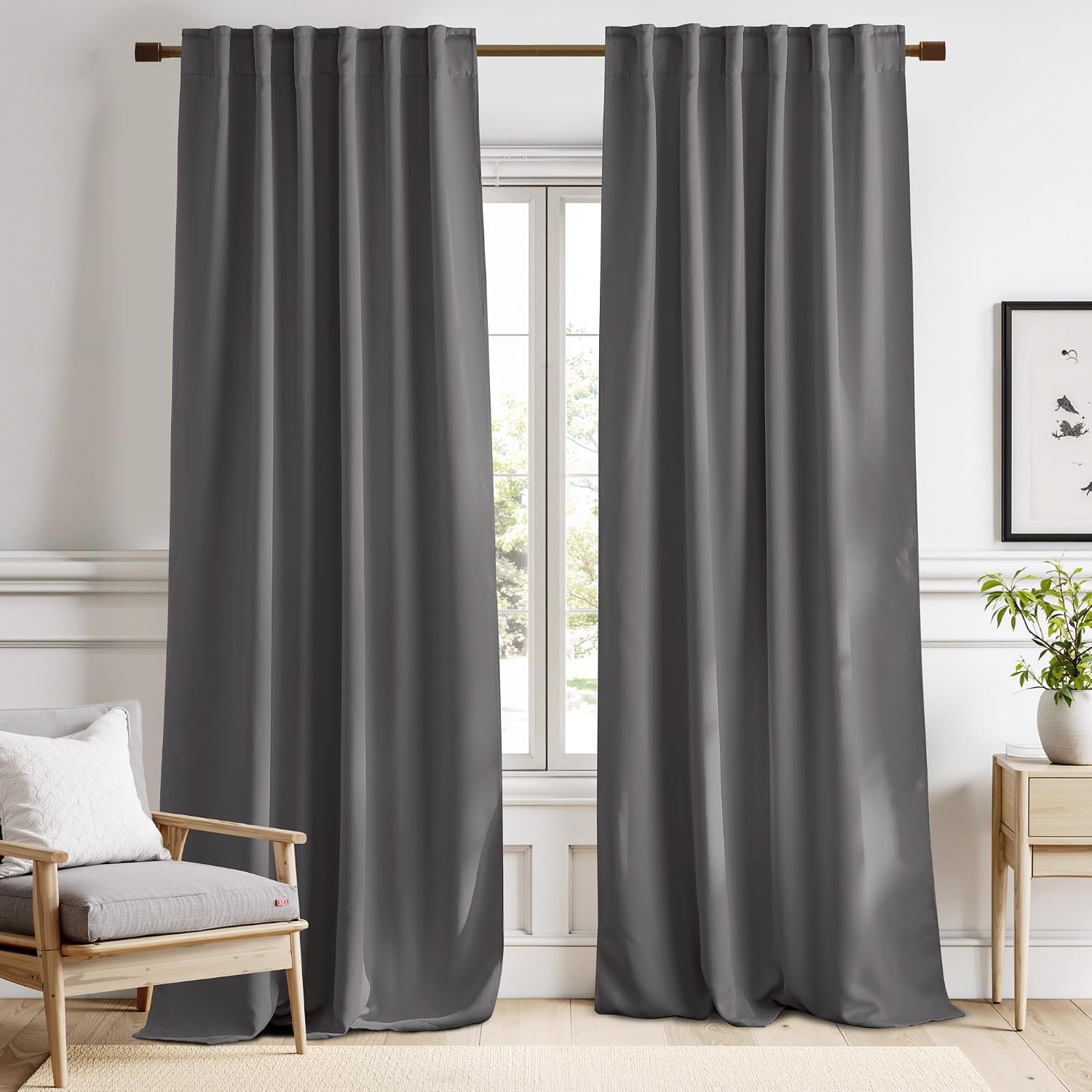 Nicetown Light Reducing Curtain Panels Window Draperies - (Grey Color) 52x84 inch, 2 Pieces, Insulating Room Darkening Drapes for Bedroom 2…