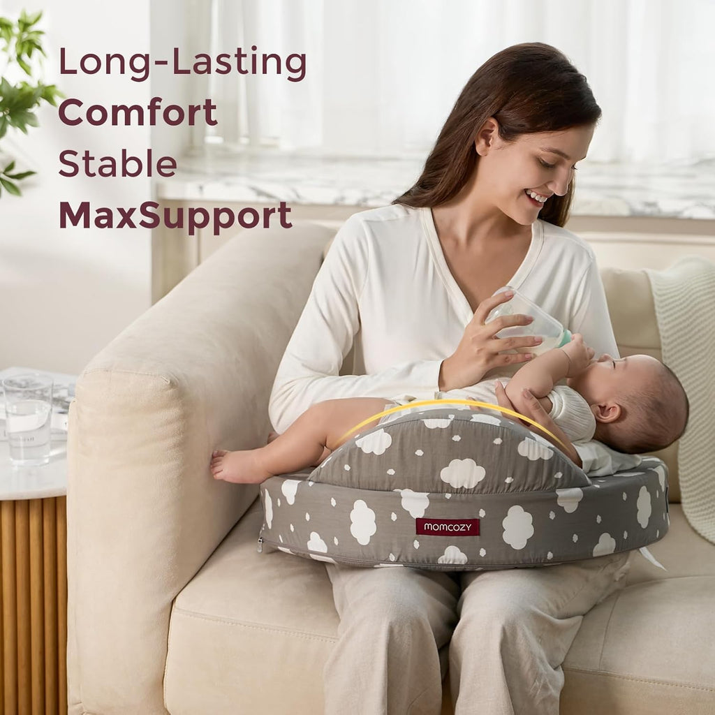 Momcozy Innovative Safety Guard Nursing Pillow - Firm & Springy Memory Foam - Stable, Ergonomic Support & Comfort - Wider Breastfeeding Cus…