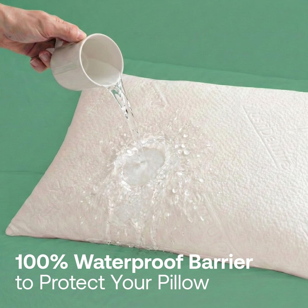 PlushDeluxe Waterproof Pillow Protector Covers - Viscose Made from Bamboo – Allergy, Dust, and Mite Proof Zippered Pillowcase, Set of 2 Que…