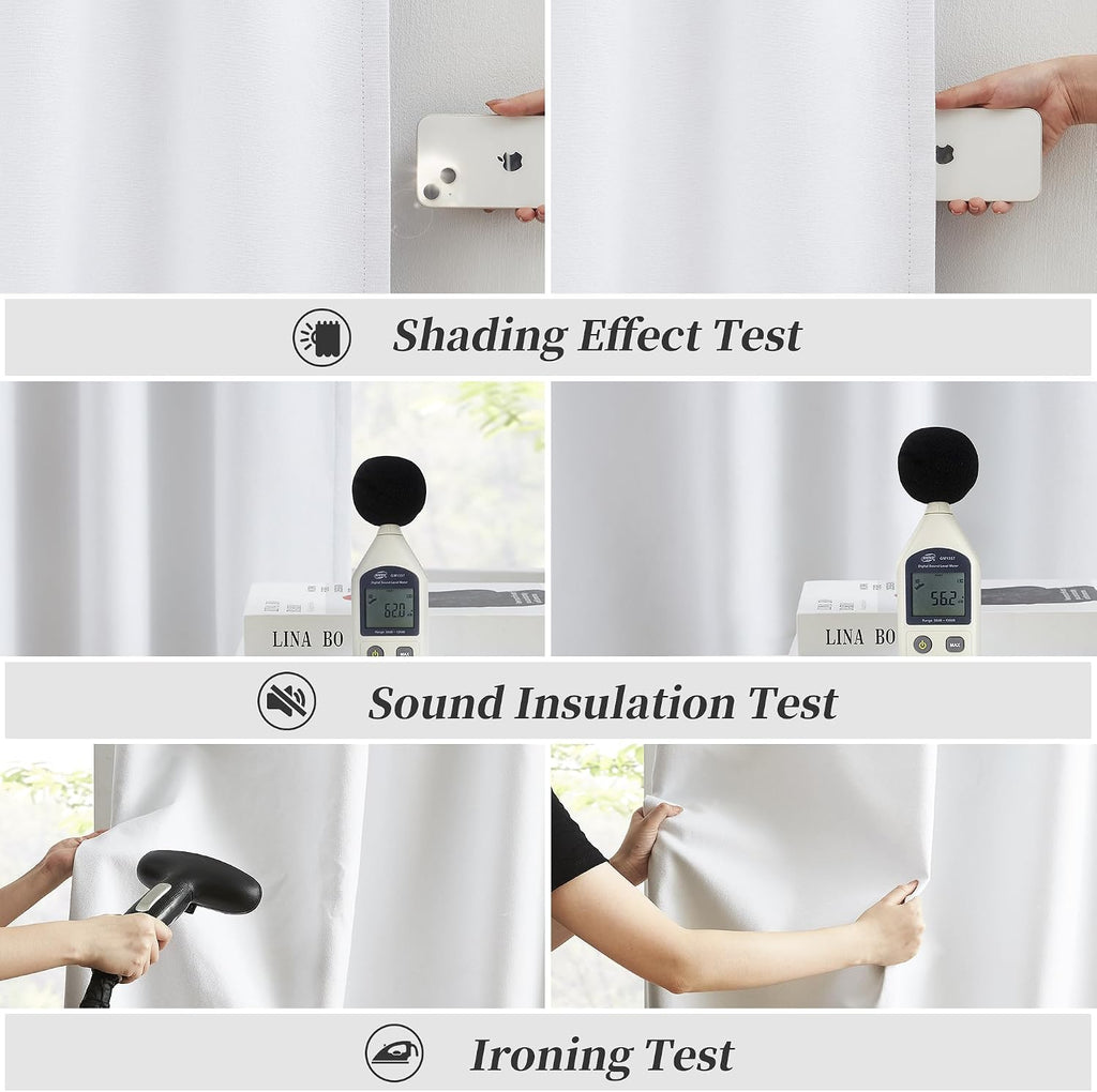 Keqiaosuocai White Total Shade Blackout Curtains/Draperies 96 Inch Long, Full Shading Curtain with Grey Backing for Windows, Thermal Insula…