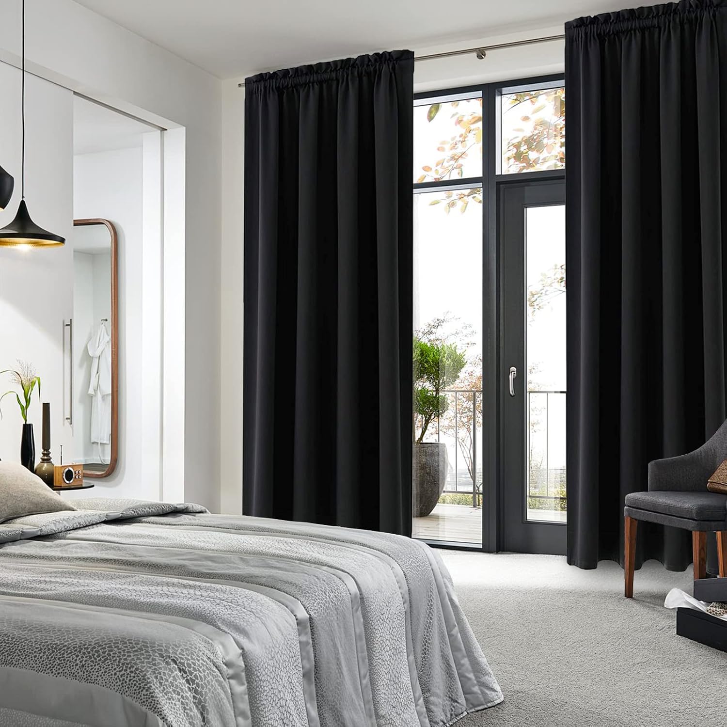 Dwcn Blackout Curtains Room Darkening Thermal Insulated Bedroom Curtains Window Curtain Panels, 52 x 63 inches Long, Set of 2 Black Rod Poc…