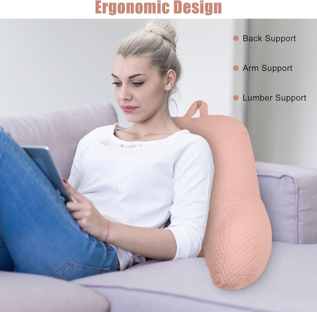 Reading Pillow, Ice Silk Bean Back Support Pillow for Bed Sitting Up, Large Bed Rest Pillow with Arms for Adults, Back Support Pillow for…