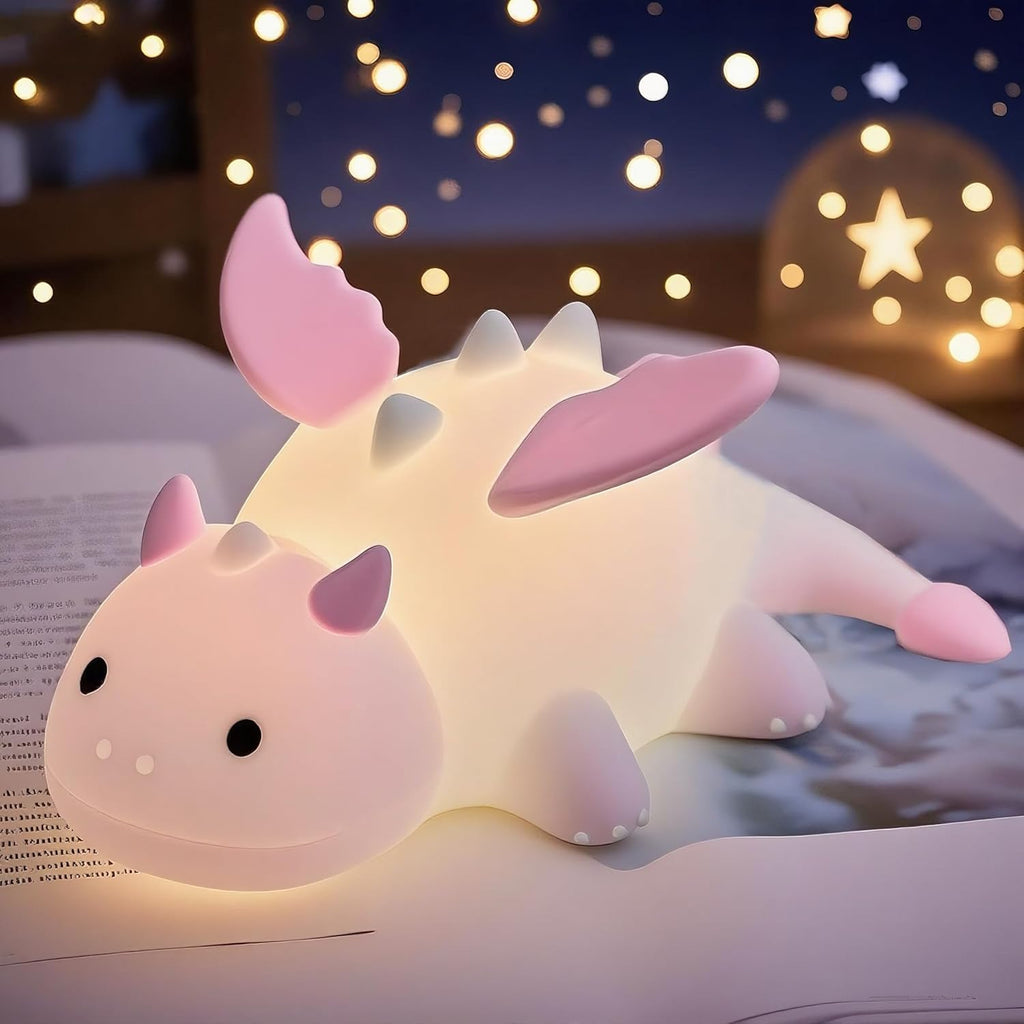 Dragon Night Light, Cute Pink Dragon Gifts, Soft Silicone Lamp with 3 Level Warm Light and RGB Changing, Breastfeeding Nursery Portable…