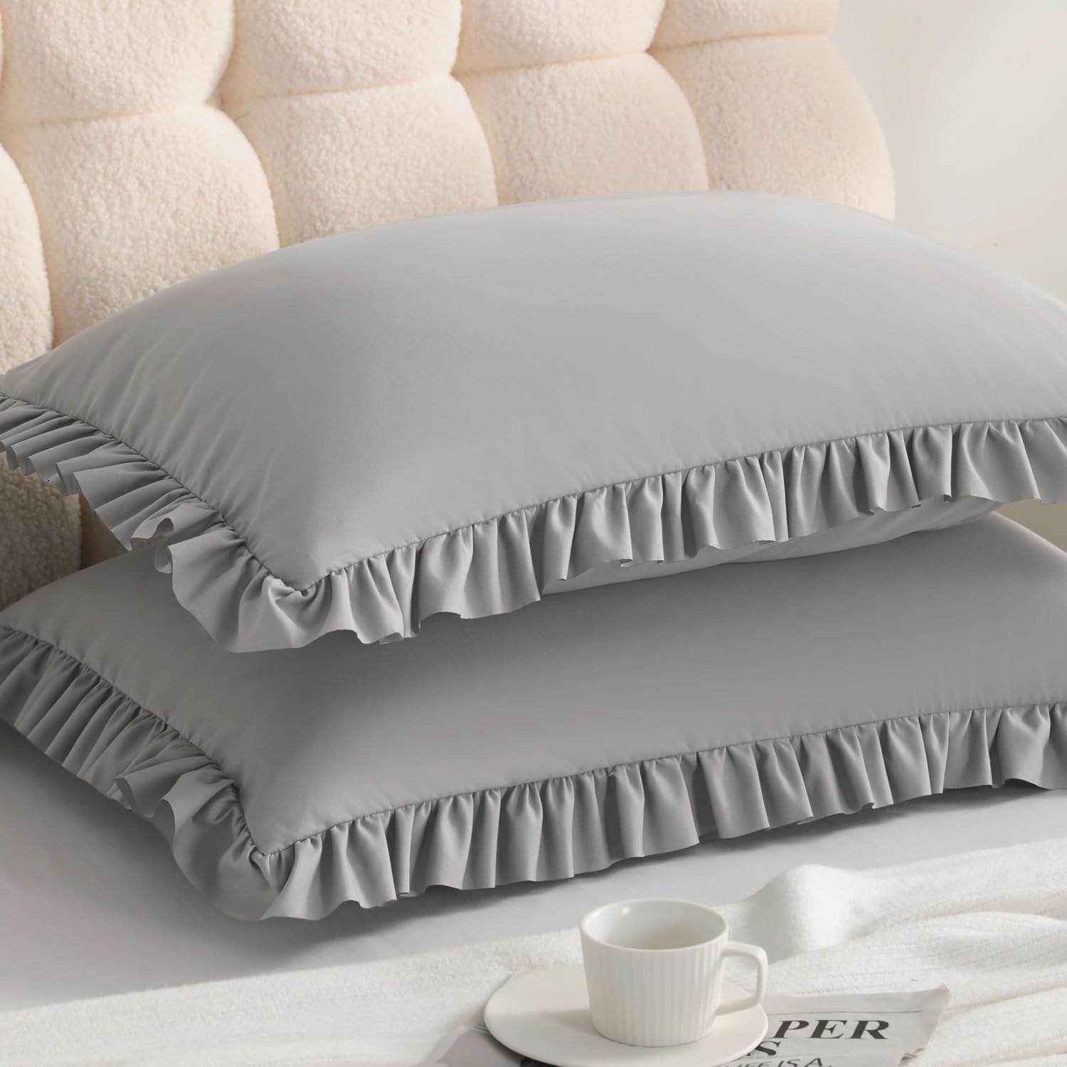 Aerlomi Ruffled Pillowcases, Standard Pillow Shams 20x26 Set of 2, Brushed Microfiber with Envelope Closure, Soft Wrinkle-Resistant,…
