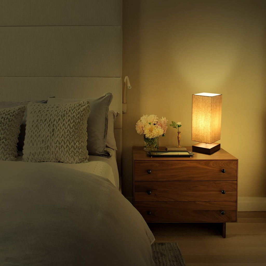 Touch Control Table Lamp Bedside 3 Way Dimmable Touch Desk Lamp Modern Nightstand Lamp with Square Fabric Lamp Shade Simple Night Light…