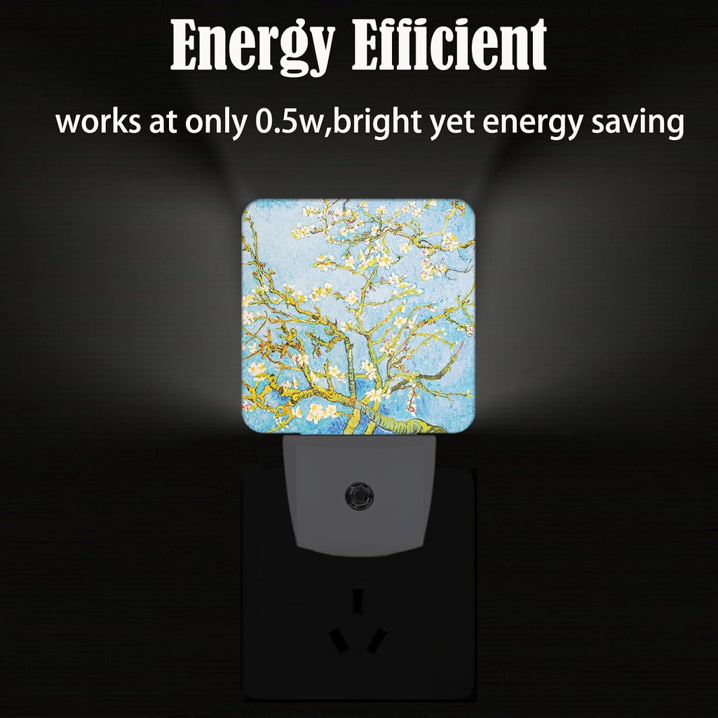 Puzzle Almond Tree Night Light, Plug Into Wall for Boys Girls Bedroom Decorative Square Night Light Lamp 0.5w Sleep Friendly