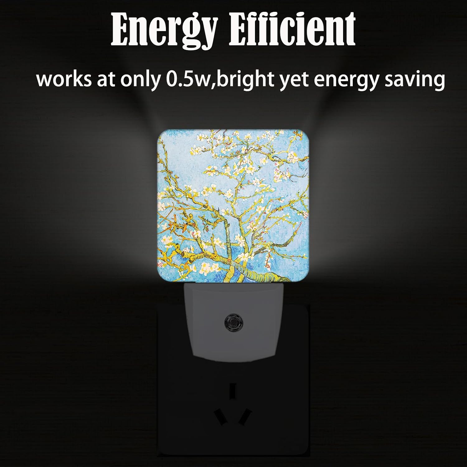 Puzzle Almond Tree Night Light, Plug Into Wall for Boys Girls Bedroom Decorative Square Night Light Lamp 0.5w Sleep Friendly