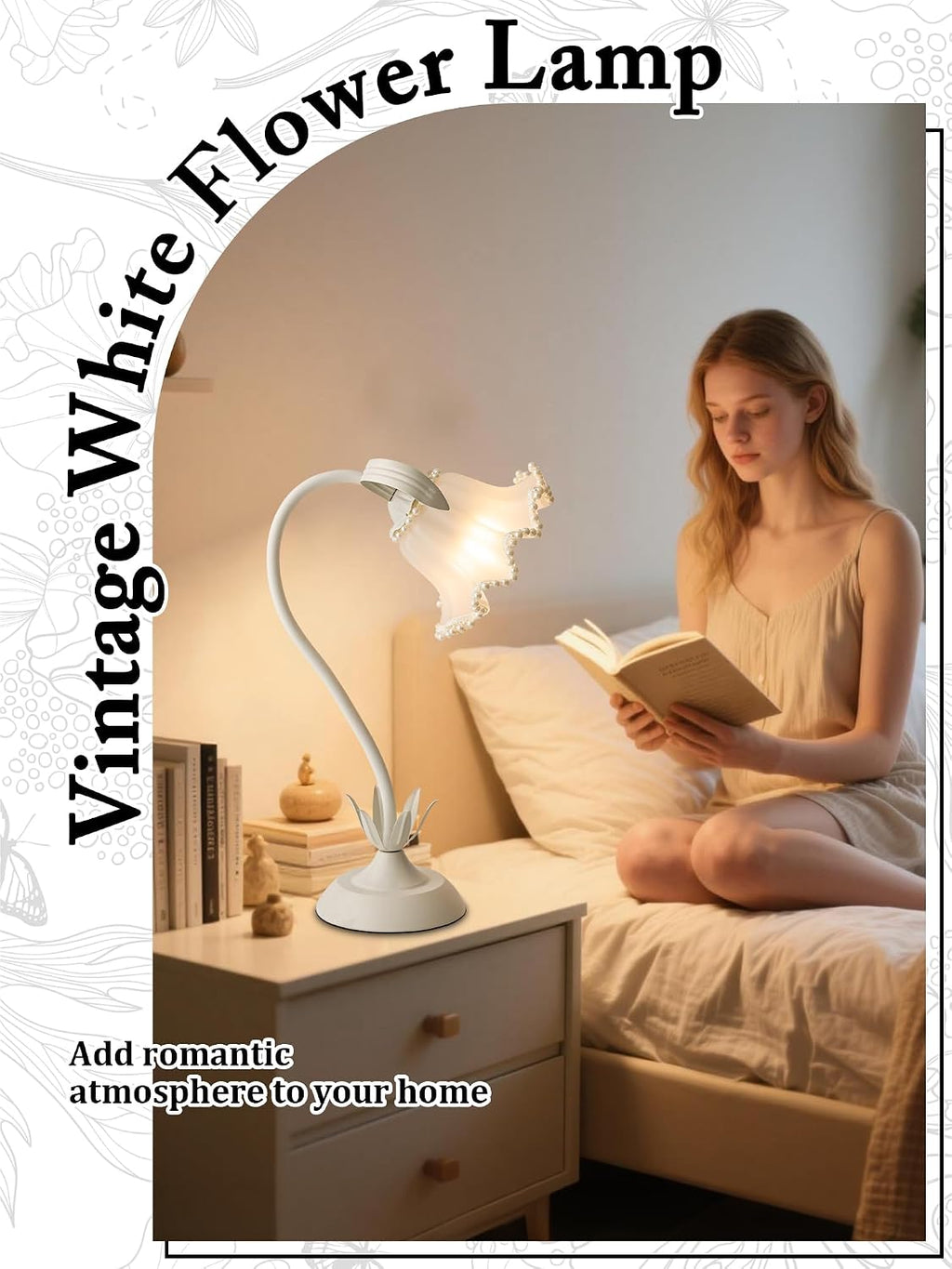 Aqdzcnf Flower Table Lamp, LED Reading Light Bedside Vintage Flower Night Light,3 Colors Modes Kawaii Bedside Lamps Decor, Living Room Bedroo…