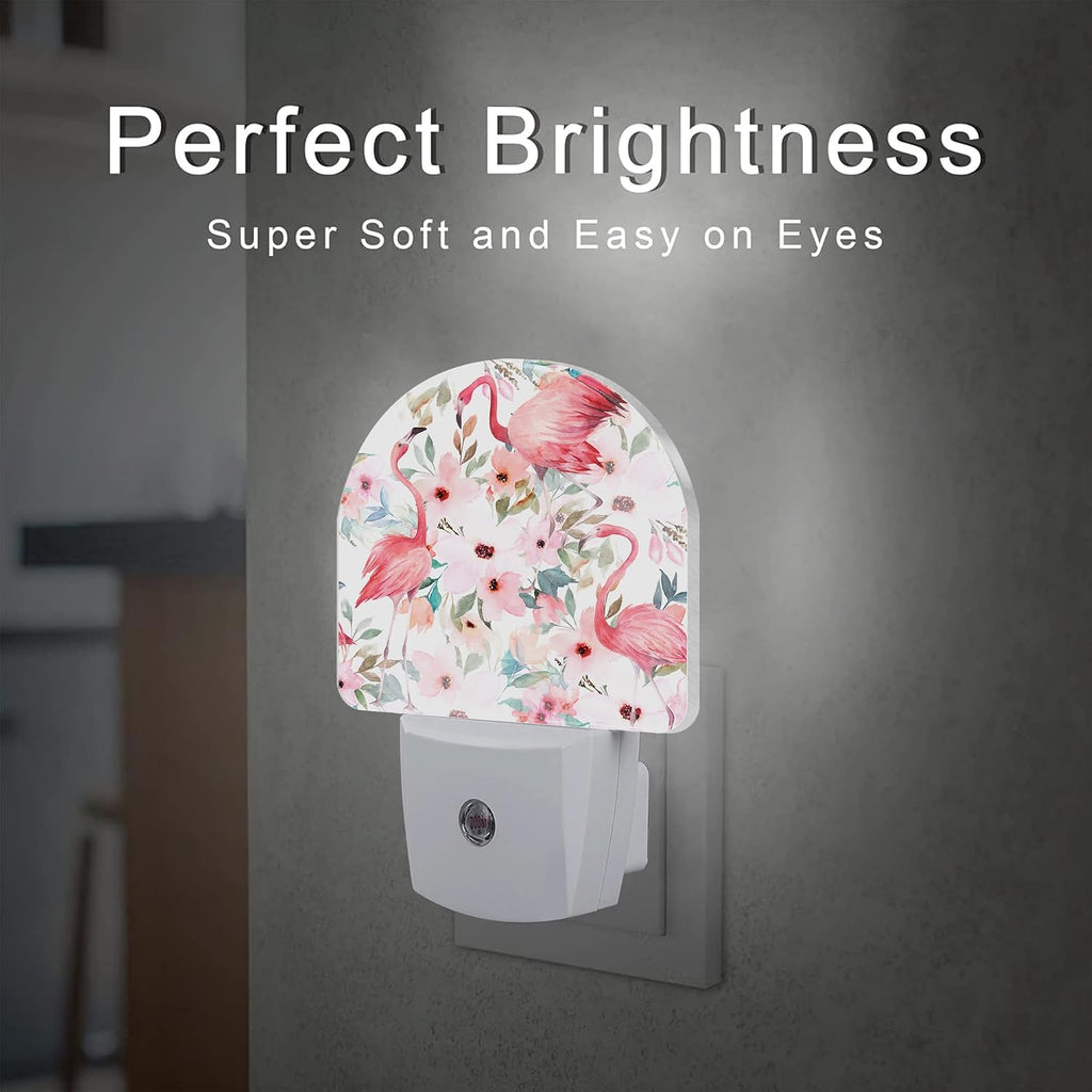 Pink Flamingos Flowers Night Light for Kids, Watercolor Tropical Floral Flamingo Night Light Plug in with Dusk to Dawn Sensor,0.5w Energy…