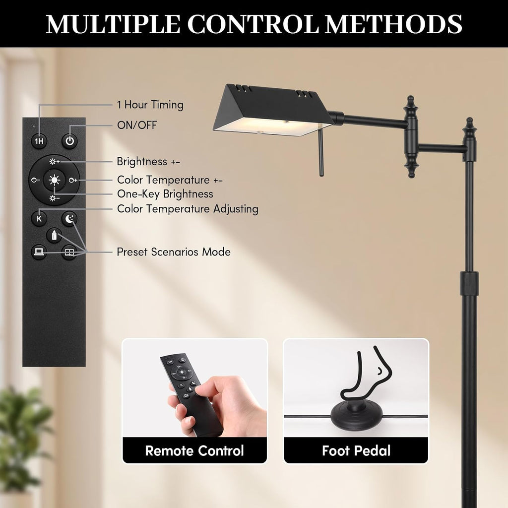 Bairth Dimmable Pharmacy Floor Lamp with Remote, 17W LED Reading Floor Lamp with 360°Swing Arm, 3 Color Temperature, Height Adjustable…