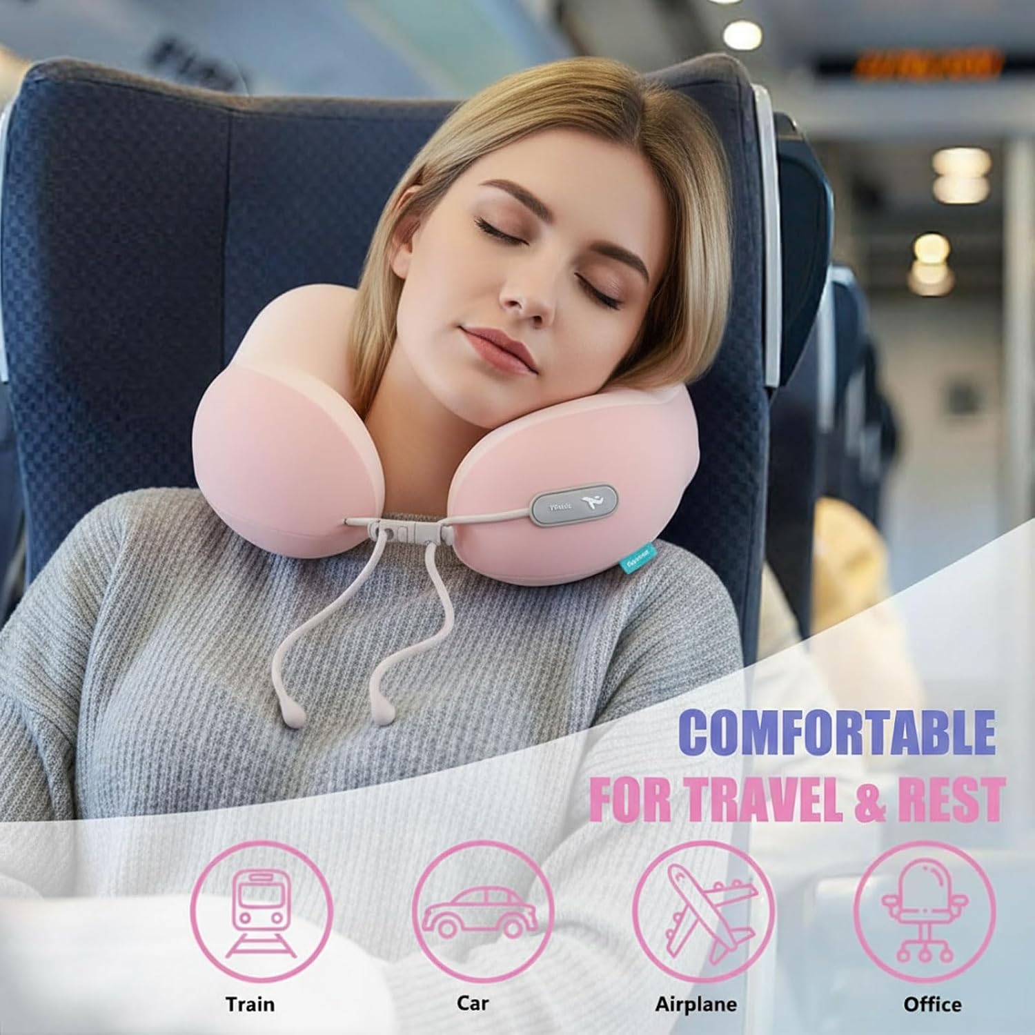 Travel Pillow with Cool Material, Neck Pillow for Traveling 100% Pure Memory Foam, Travel Neck Pillow with Hard Case, Airplane Pillow for…