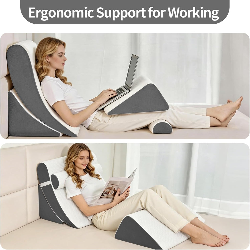 LevNubis 4PCS Orthopedic Bed Wedge Pillow Set for Post Surgery &, Adjustable Wedge Pillow for Back, Acid Reflux, Sitting up in Bed, Re…