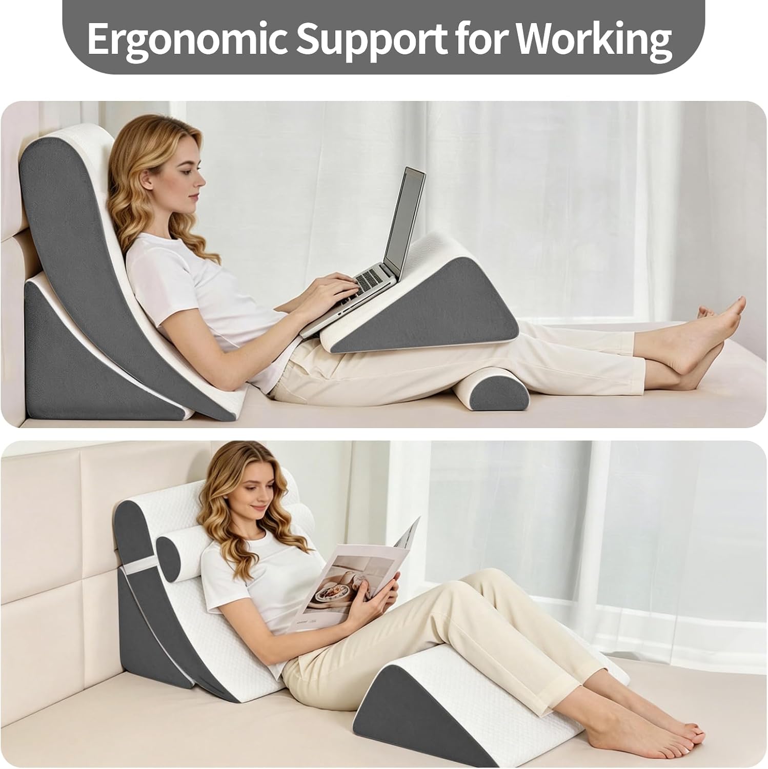 LevNubis 4PCS Orthopedic Bed Wedge Pillow Set for Post Surgery &, Adjustable Wedge Pillow for Back, Acid Reflux, Sitting up in Bed, Re…