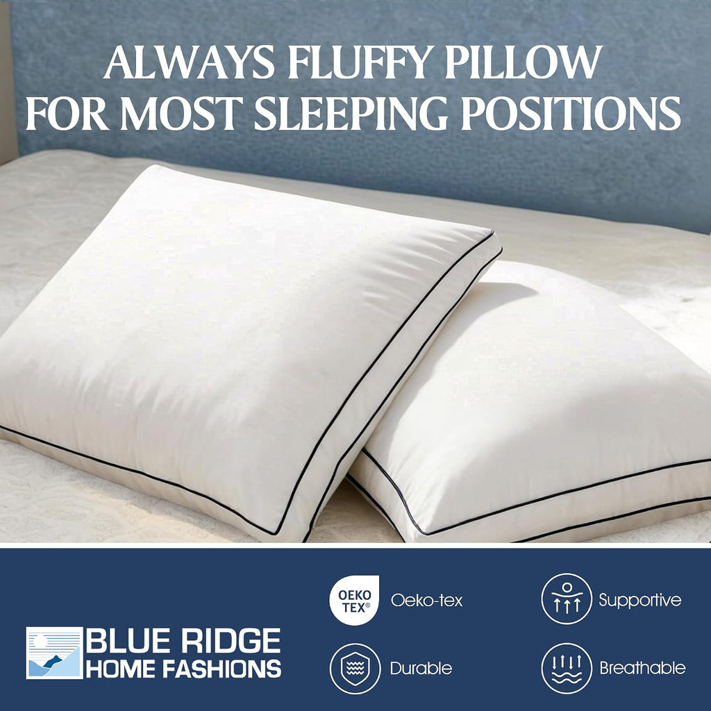 Blue Ridge Home Fashions Hotel Collection Pillows King Size Set of 2, Medium Soft Down Alternative Fill with Gusseted Design, Breathable…