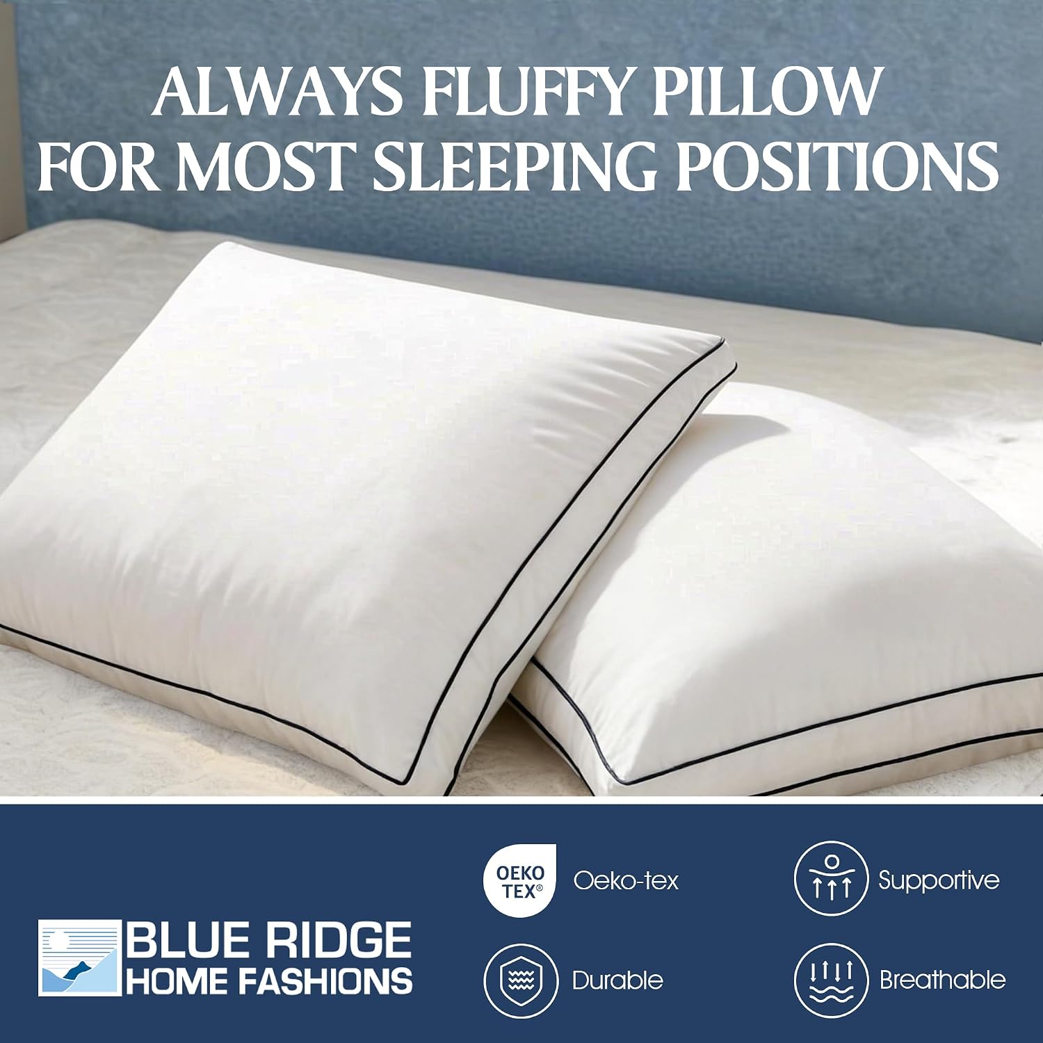 Blue Ridge Home Fashions Hotel Collection Pillows King Size Set of 2, Medium Soft Down Alternative Fill with Gusseted Design, Breathable…