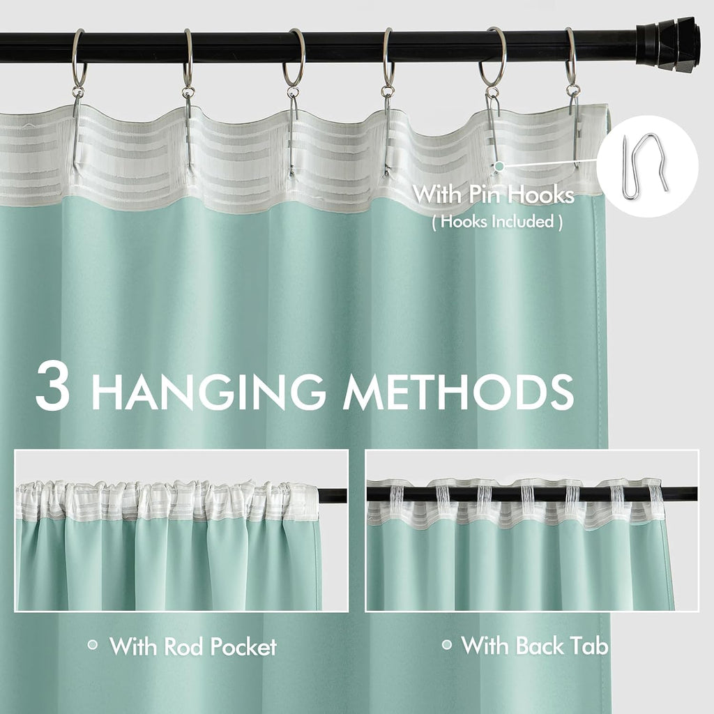 Miulee Aqua Back Tab Blackout Curtains 108 Inch Long 2 Panels Set for Bedroom, Rod Pocket/Pinch Pleat Extra Long Thermal Insulated Living R…