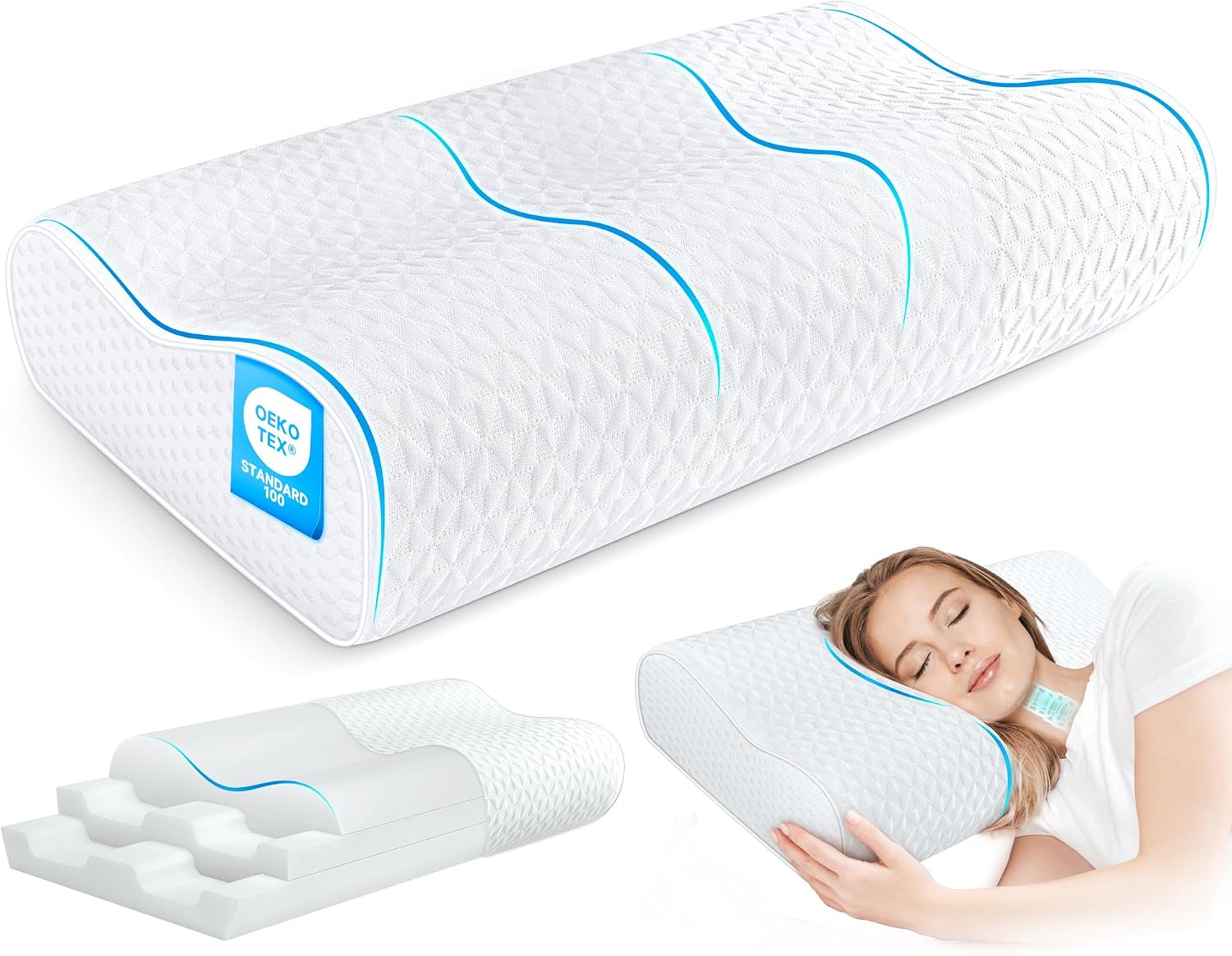 zibroges Cervical Neck Pillow King Size - Cooling Adjustable Sandwich Dynamic Memory Foam Pillows for Sleeping, Contour Pillow Ergonomic Or…