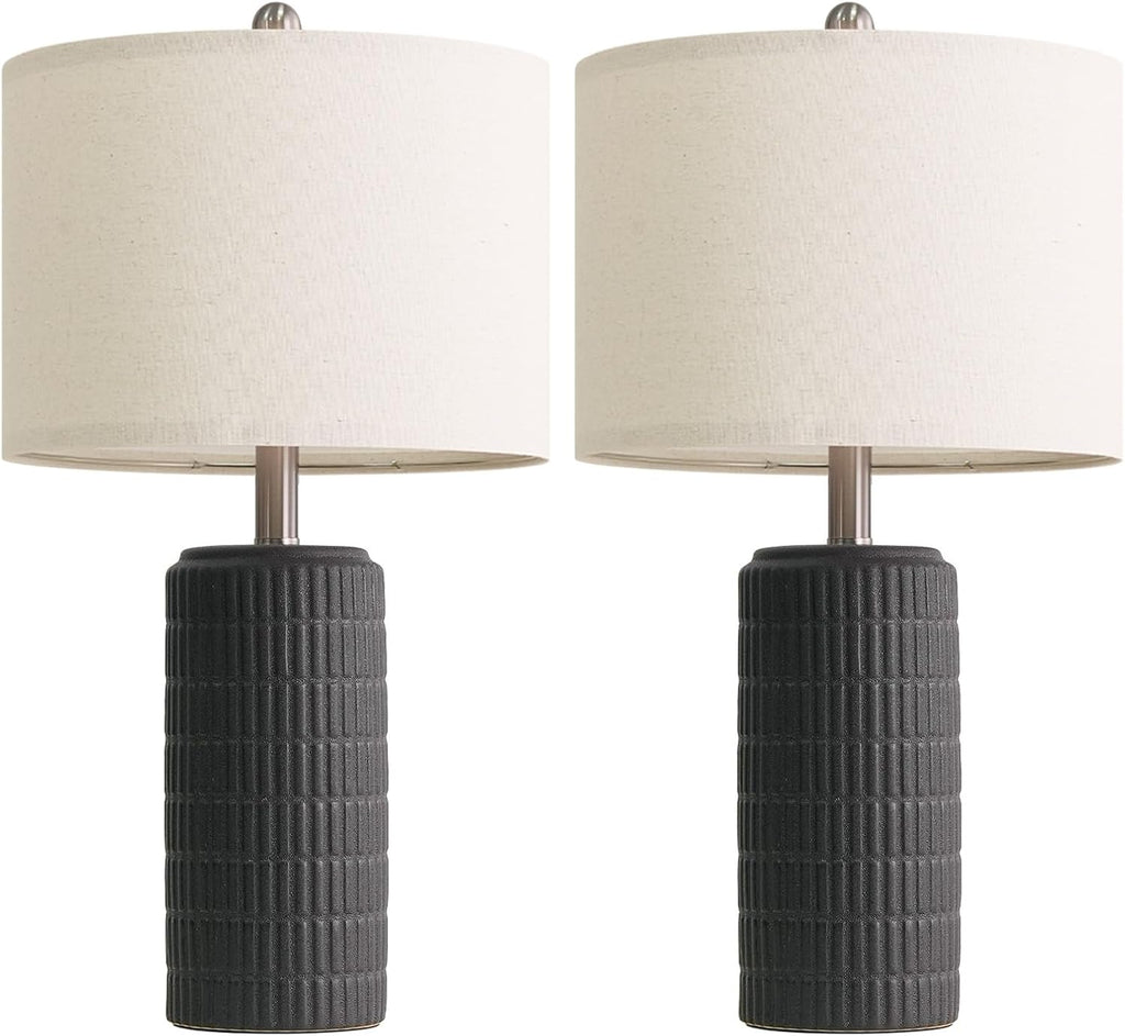 PoKat 23" Matte-Textured Ceramic Table Lamps Set of 2 for Bedroom, Stone-Like Modern Bedside Lamps for Night Stands, Farmhouse Nightstand…