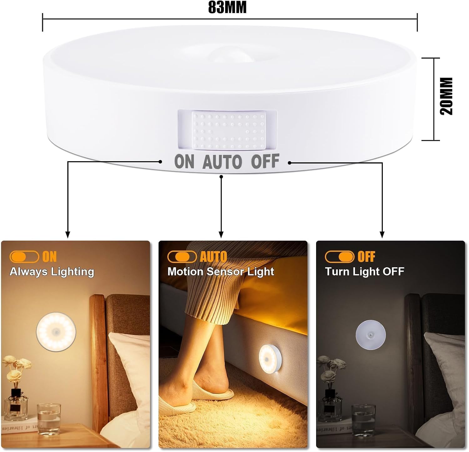 14 LEDs Motion Sensor Light Indoor, 6 Pack Upgraded Night Light USB Rechargeable, 3 Light Modes & Long Last Battery, Cordless Magnetic…